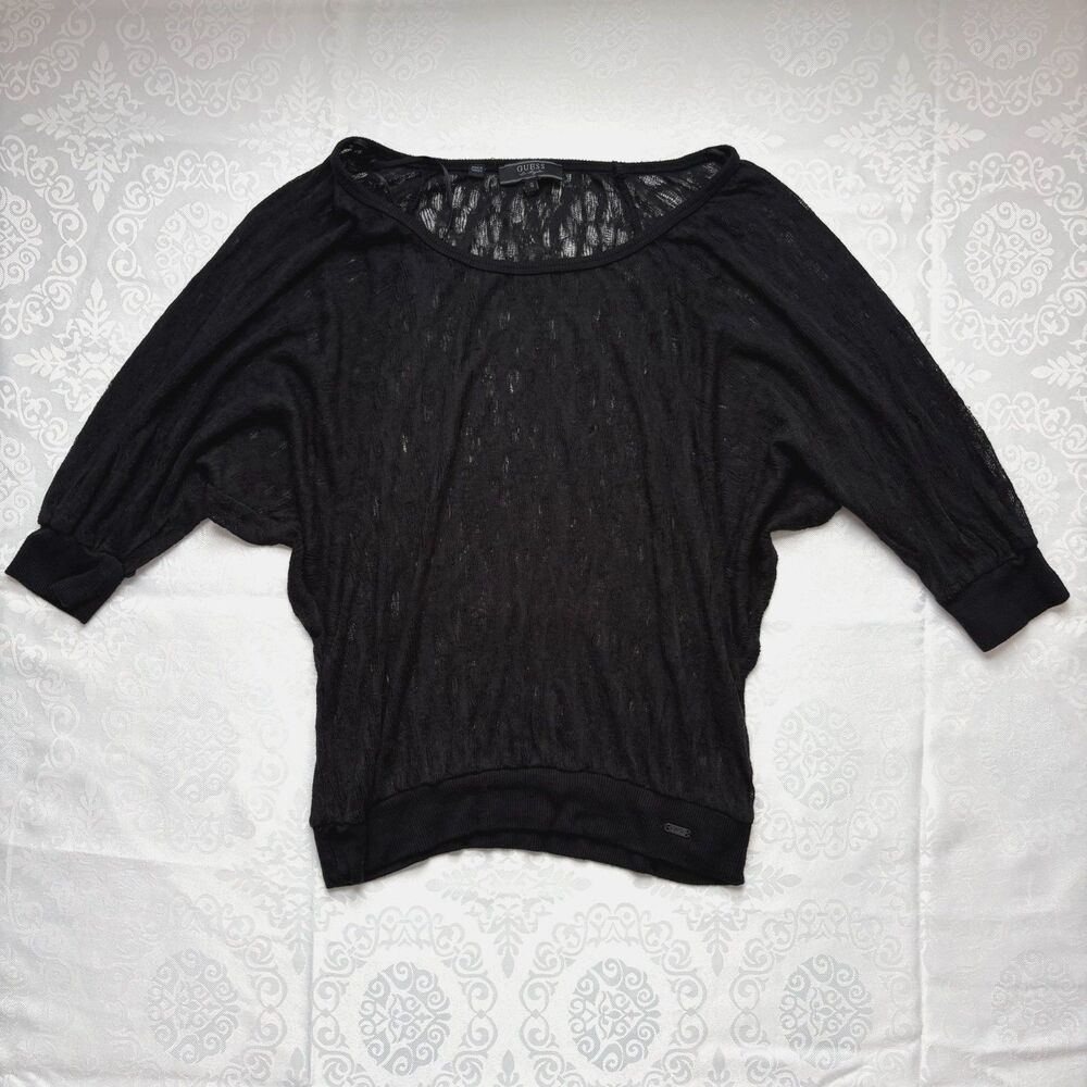 Guess Top Dolman Batwing Sleeve Black Indie Sleaze Vintage Sheer Y2K Size Small